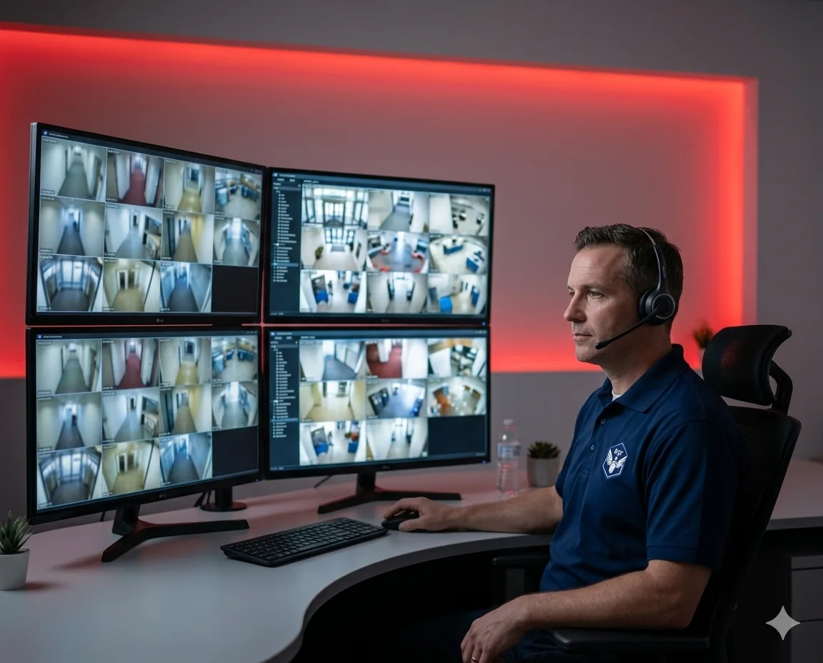 Dispatch room with monitoring screens