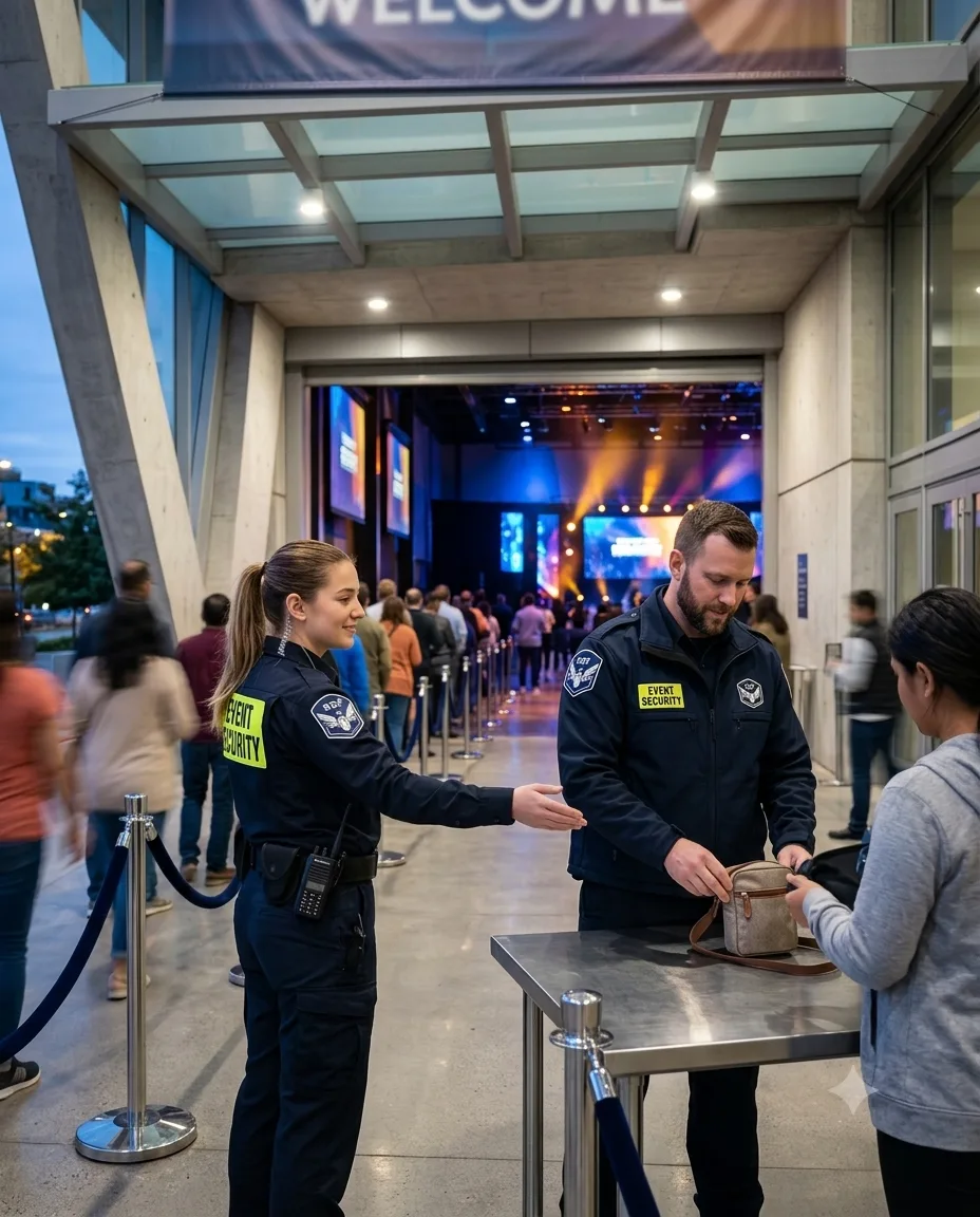 Event security team at entry checkpoint